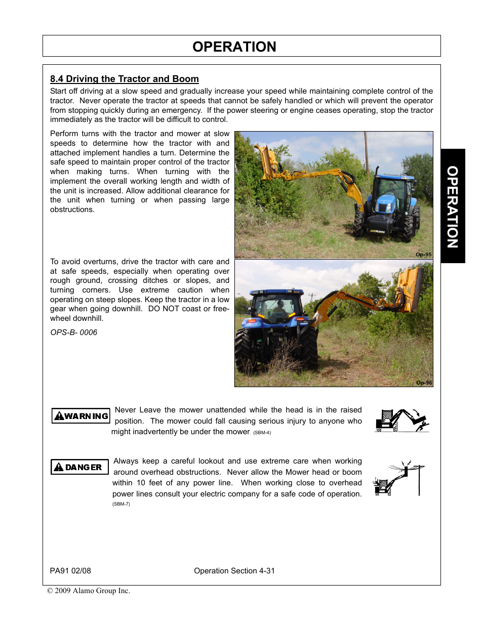 4 driving the tractor and boom, Driving the tractor and boom -31, Operation | Opera t ion | Alamo 7191852C User Manual | Page 83 / 110