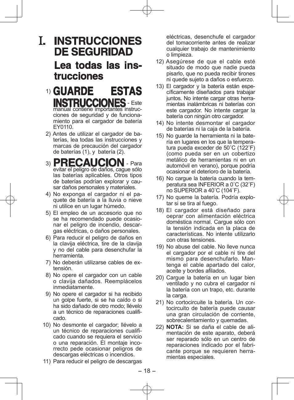 Guarde estas instrucciones, Precaucion, Instrucciones de seguridad | Lea todas las ins- trucciones | Panasonic EY0110 User Manual | Page 18 / 40