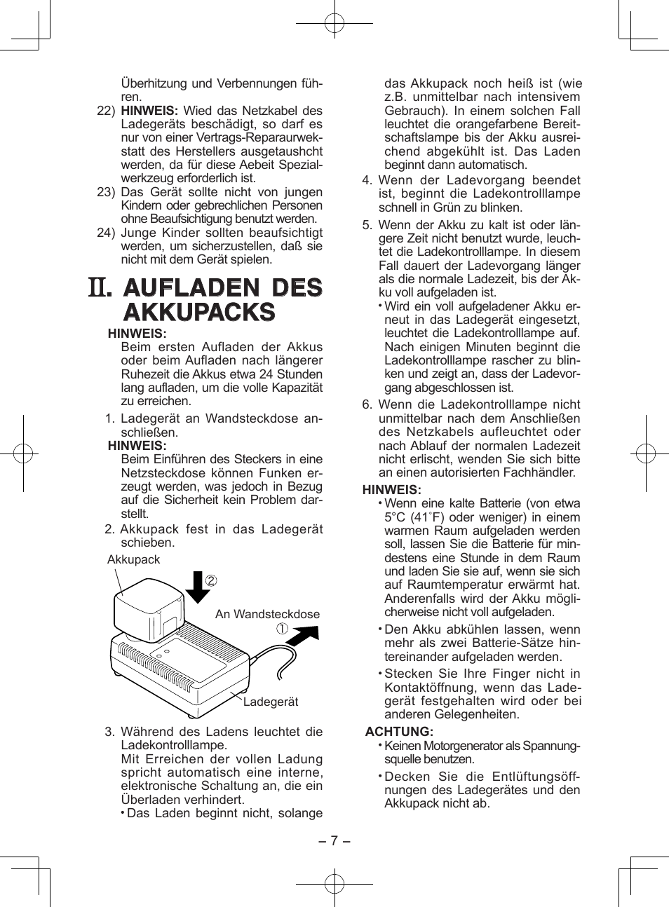 Aufladen des akkupacks | Panasonic EY0110 User Manual | Page 7 / 40