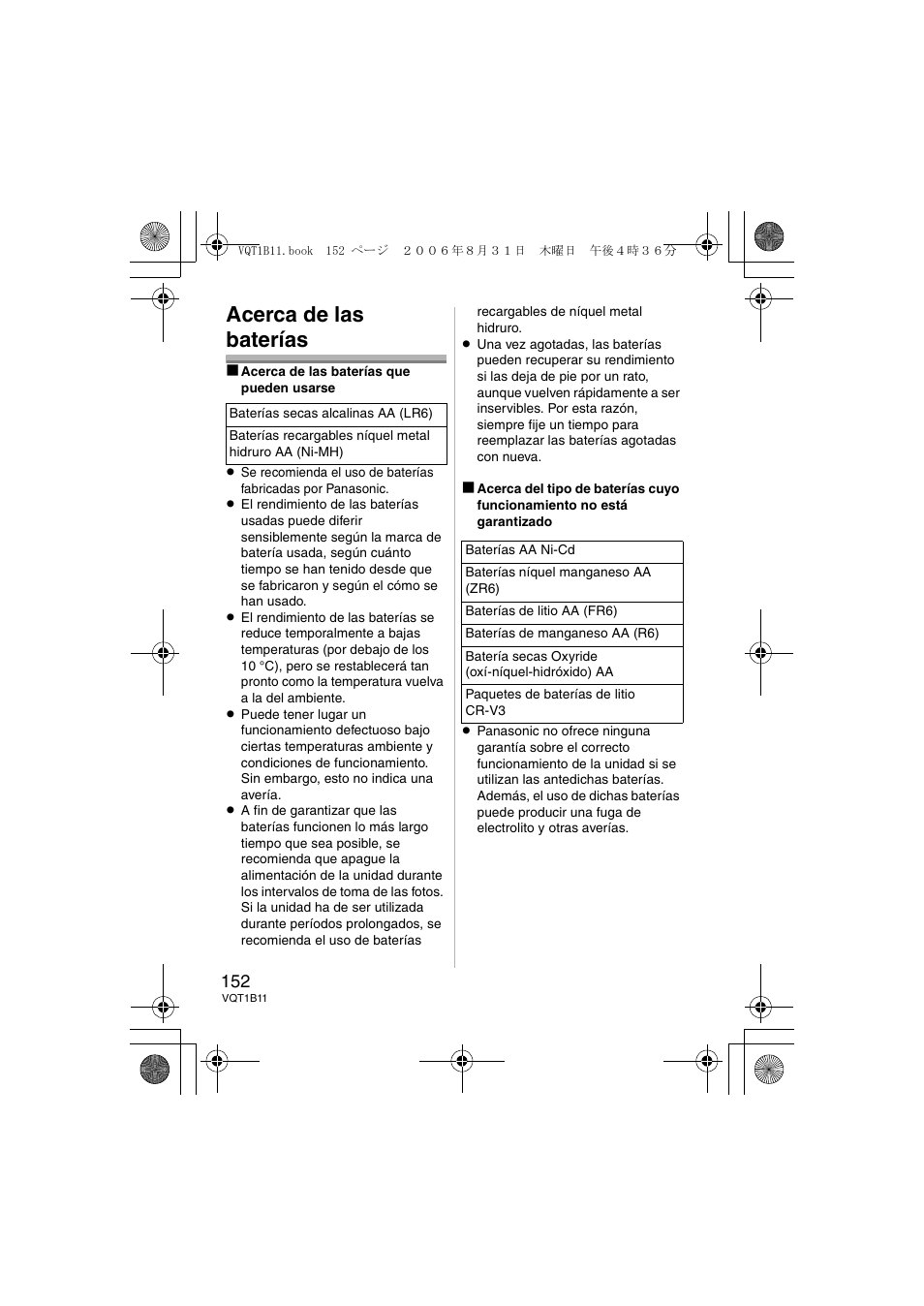 Acerca de las baterías | Panasonic DMWFL360E User Manual | Page 152 / 196