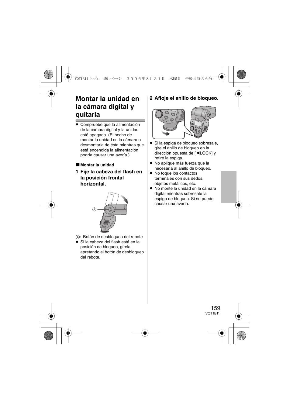 Montar la unidad en la cámara digital y quitarla | Panasonic DMWFL360E User Manual | Page 159 / 196