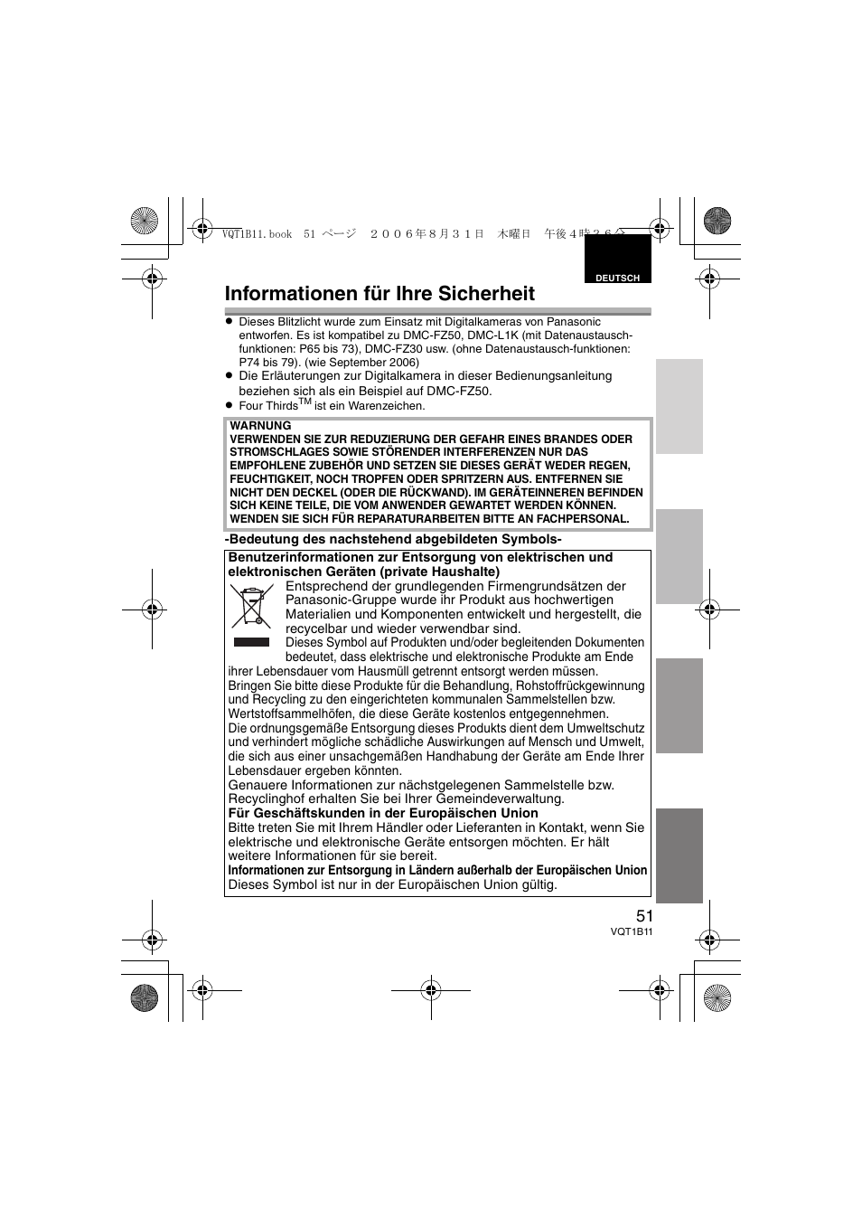 Informationen für ihre sicherheit | Panasonic DMWFL360E User Manual | Page 51 / 196