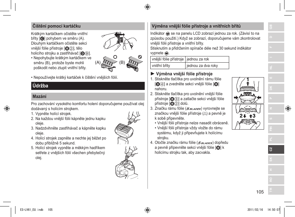 Údržba | Panasonic ESLV61 User Manual | Page 105 / 142
