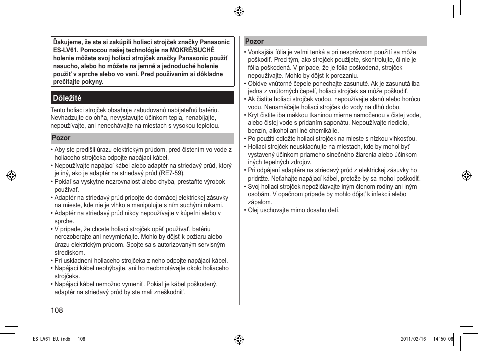 Panasonic ESLV61 User Manual | Page 108 / 142