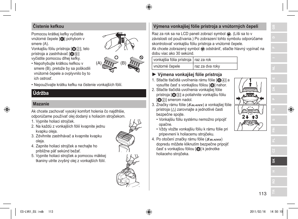 Údržba | Panasonic ESLV61 User Manual | Page 113 / 142