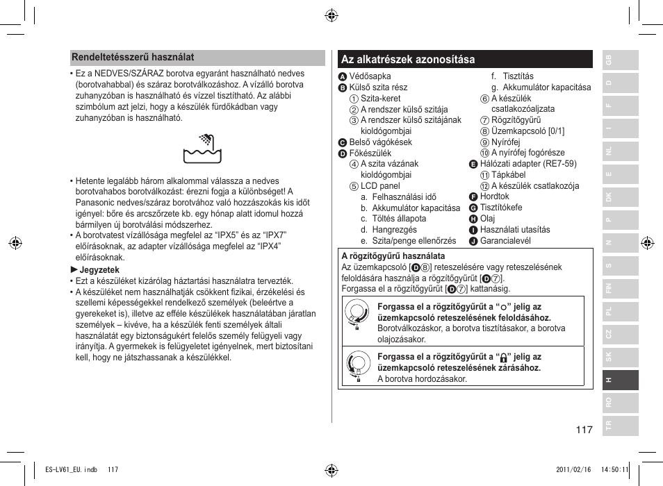 Az alkatrészek azonosítása | Panasonic ESLV61 User Manual | Page 117 / 142