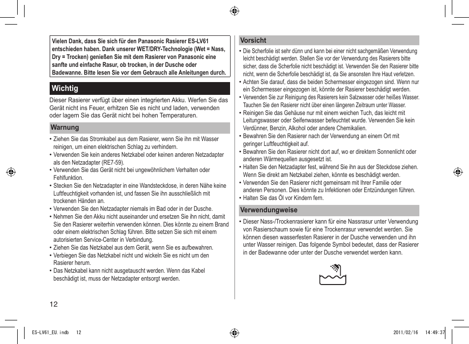 Panasonic ESLV61 User Manual | Page 12 / 142