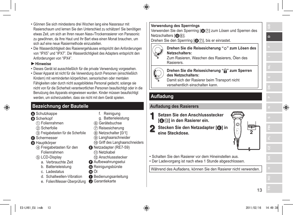 Panasonic ESLV61 User Manual | Page 13 / 142