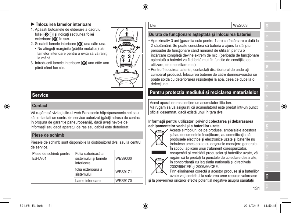 12 3 service | Panasonic ESLV61 User Manual | Page 131 / 142