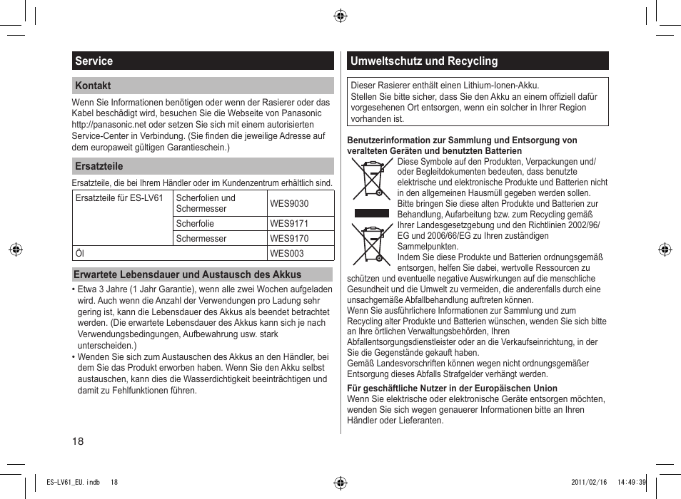 Panasonic ESLV61 User Manual | Page 18 / 142