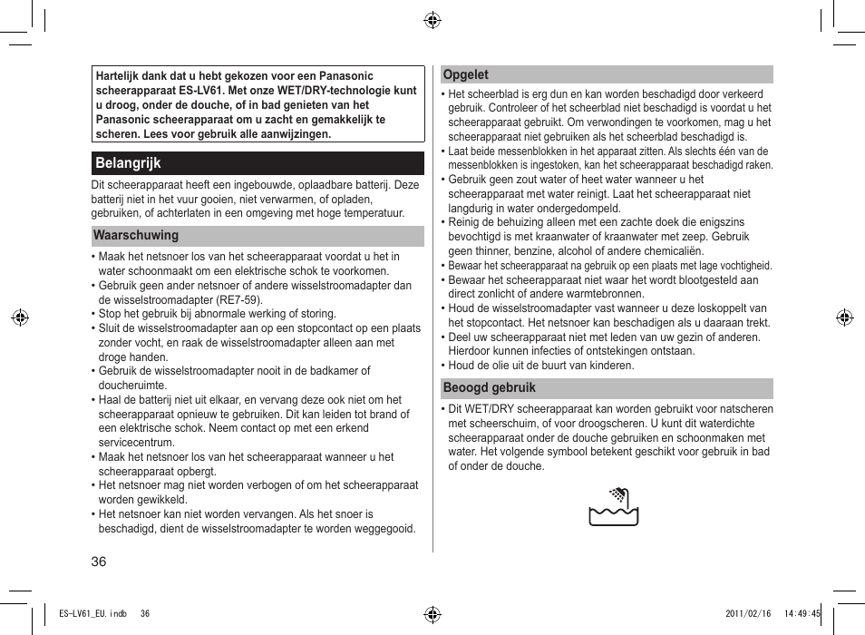 Panasonic ESLV61 User Manual | Page 36 / 142