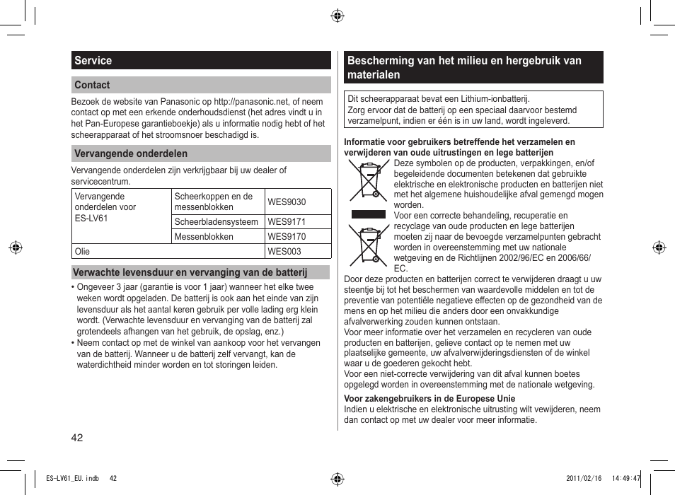 Panasonic ESLV61 User Manual | Page 42 / 142