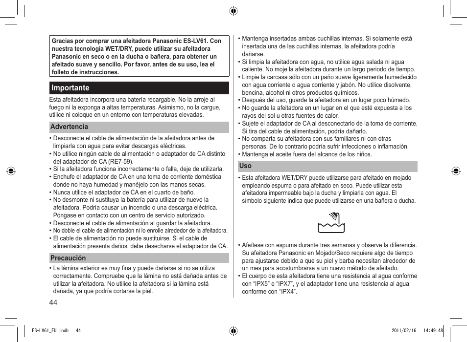 Panasonic ESLV61 User Manual | Page 44 / 142