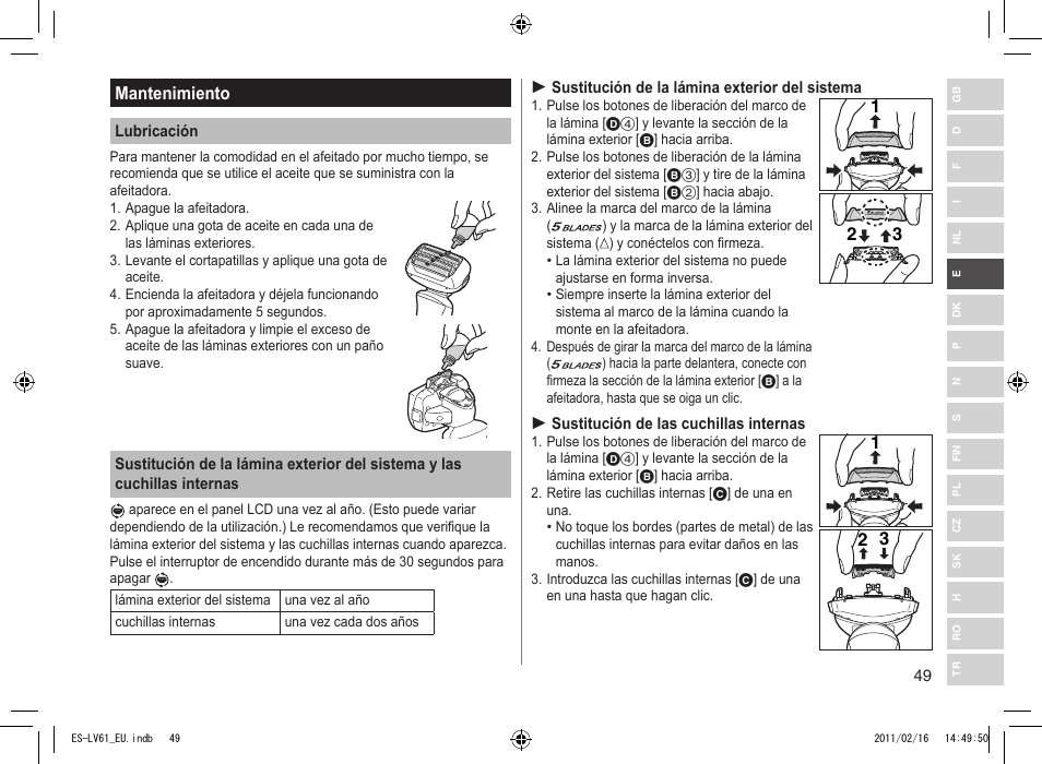 Mantenimiento | Panasonic ESLV61 User Manual | Page 49 / 142