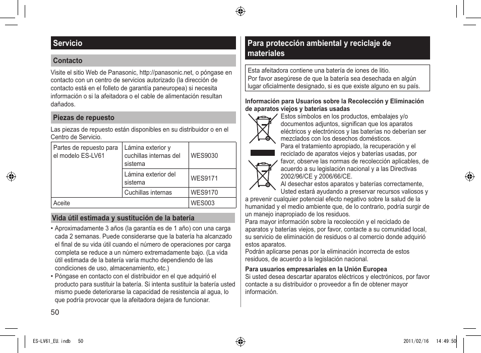 Panasonic ESLV61 User Manual | Page 50 / 142