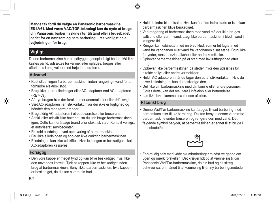 Panasonic ESLV61 User Manual | Page 52 / 142