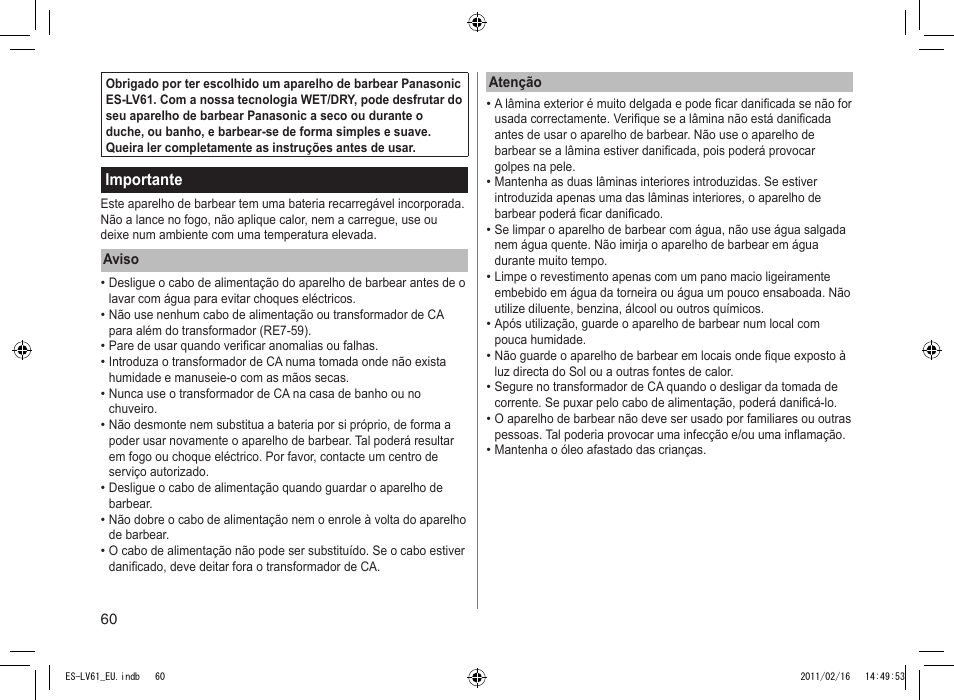 Panasonic ESLV61 User Manual | Page 60 / 142
