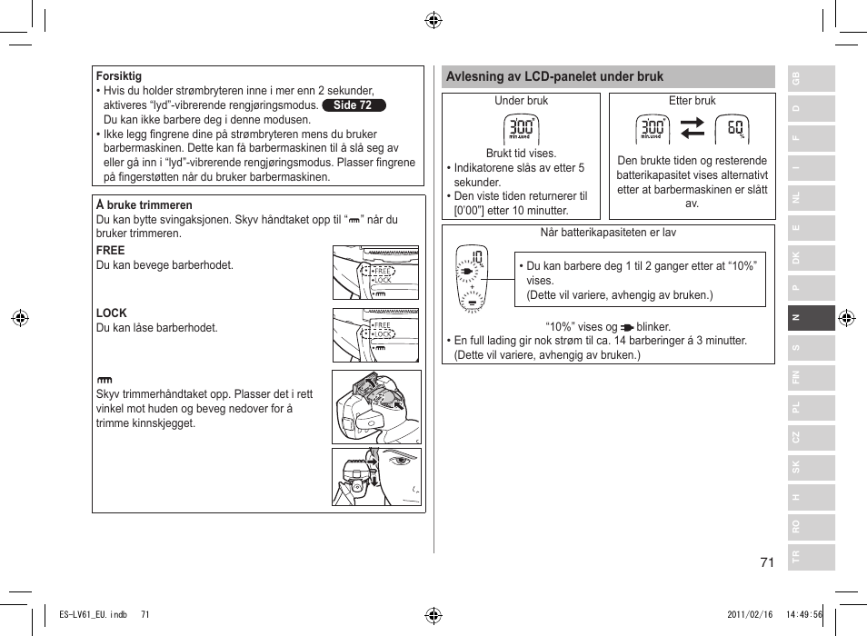 Panasonic ESLV61 User Manual | Page 71 / 142