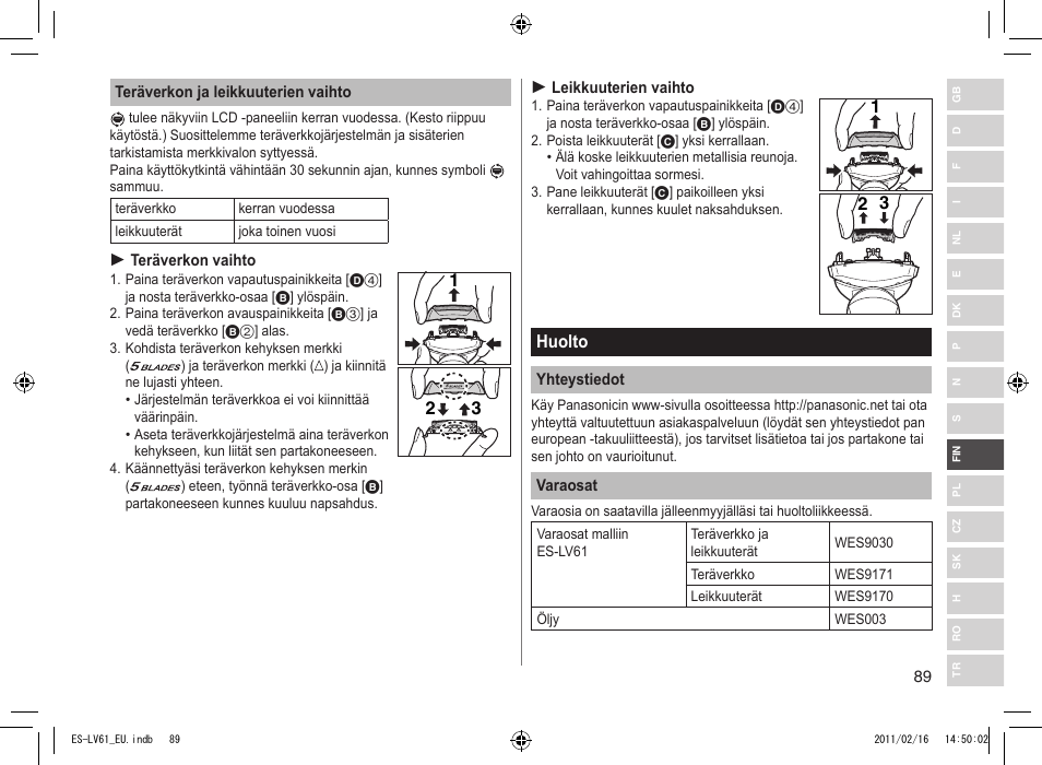 12 3 huolto | Panasonic ESLV61 User Manual | Page 89 / 142