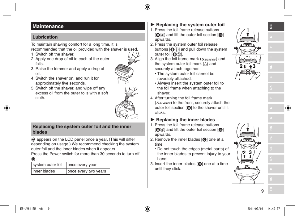 Maintenance | Panasonic ESLV61 User Manual | Page 9 / 142