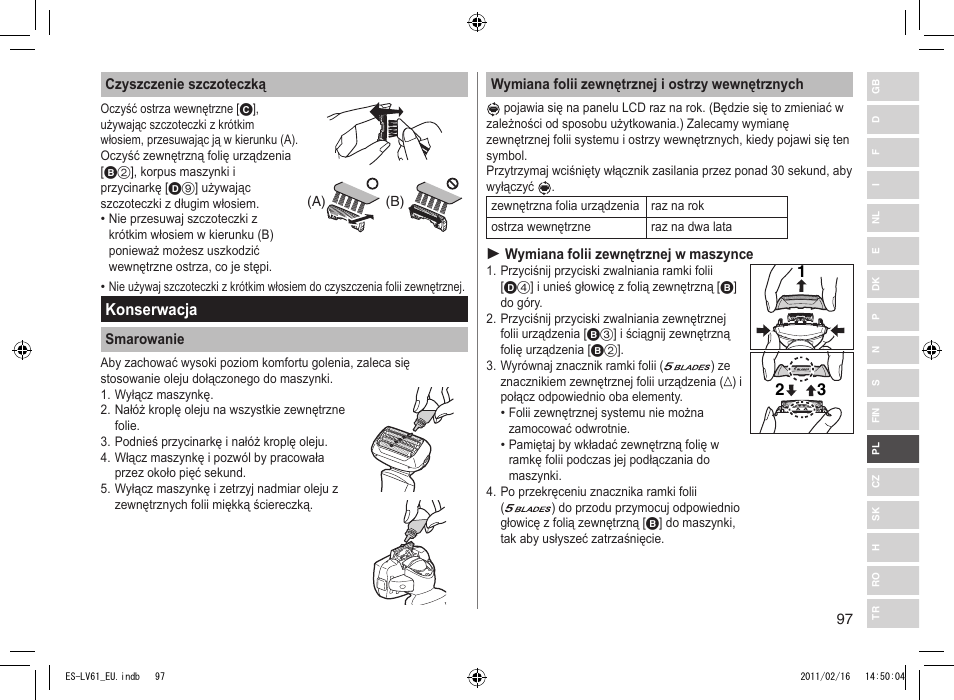 Konserwacja | Panasonic ESLV61 User Manual | Page 97 / 142