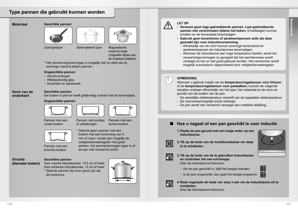 Type pannen die gebruikt kunnen worden | Panasonic KYB64BXBXD User Manual | Page 54 / 62