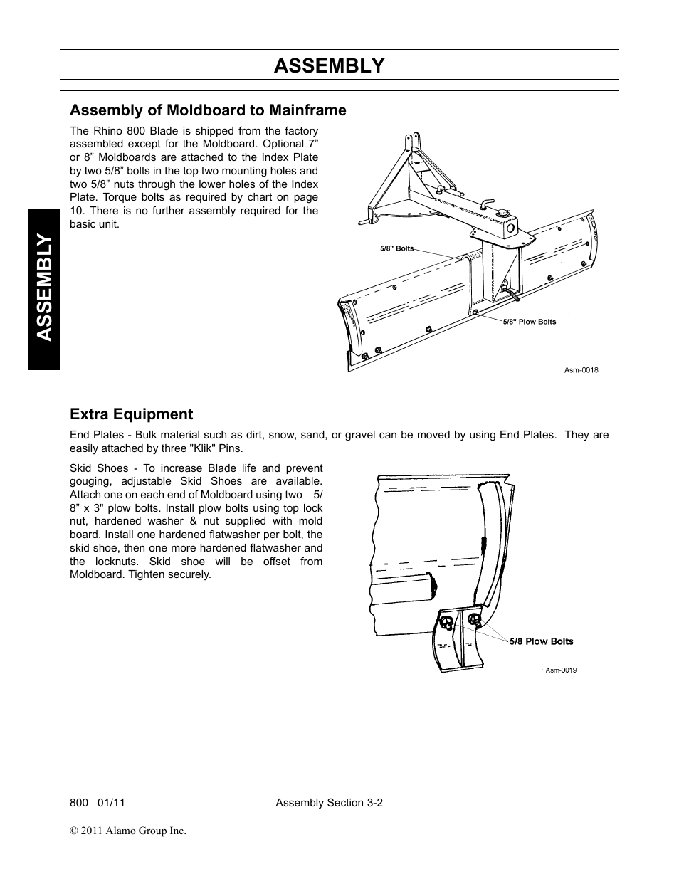 Assembly of moldboard to mainframe, Extra equipment, Assembly | Assembl y | Alamo 800 User Manual | Page 26 / 58