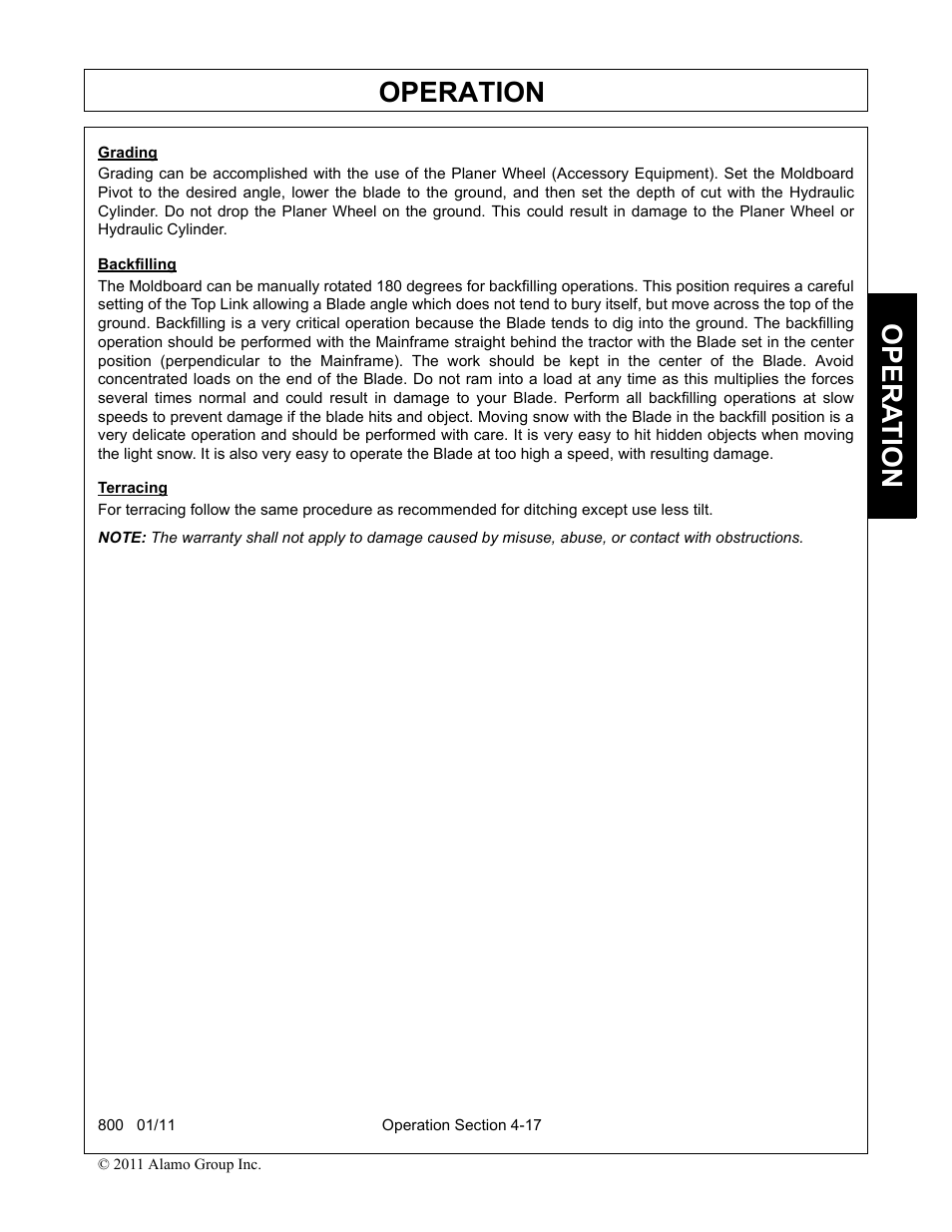 Grading, Backfilling, Terracing | Operation, Opera t ion | Alamo 800 User Manual | Page 43 / 58