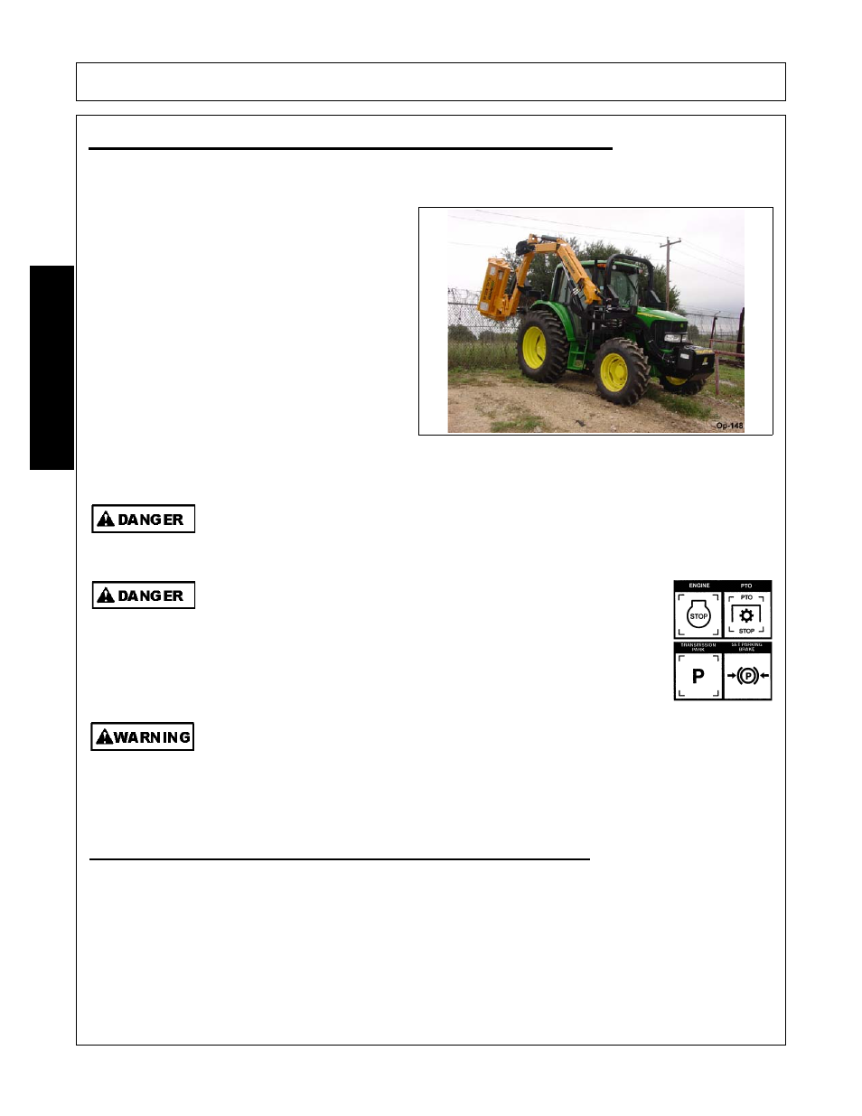 Tractor, boom, and attached head storage, Transporting the tractor and implement, Tractor, boom, and attached head storage -42 | Transporting the tractor and implement -42, Operation, Opera t ion | Alamo FC-0002 User Manual | Page 90 / 122