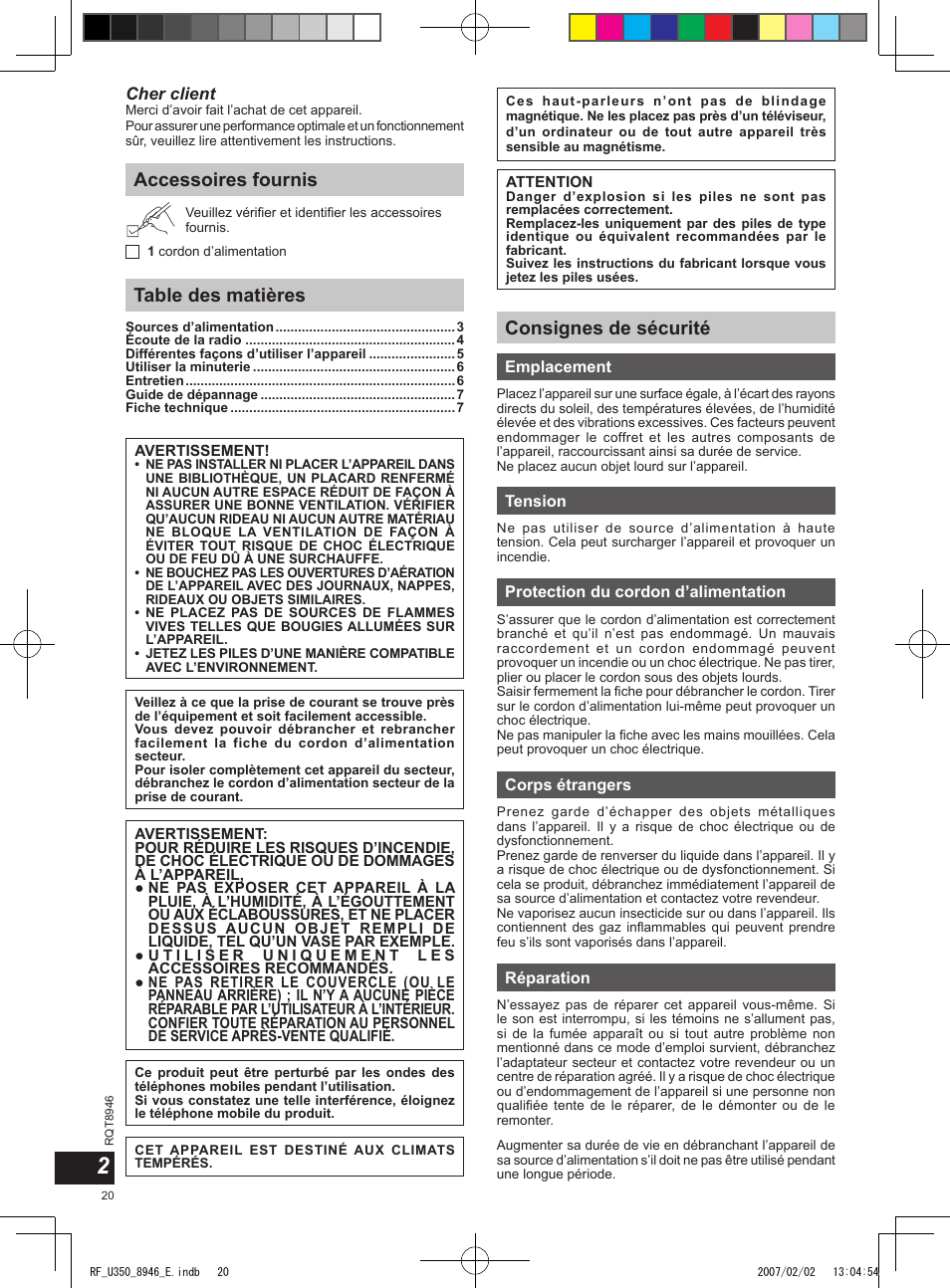 Panasonic RFU350 User Manual | Page 20 / 80