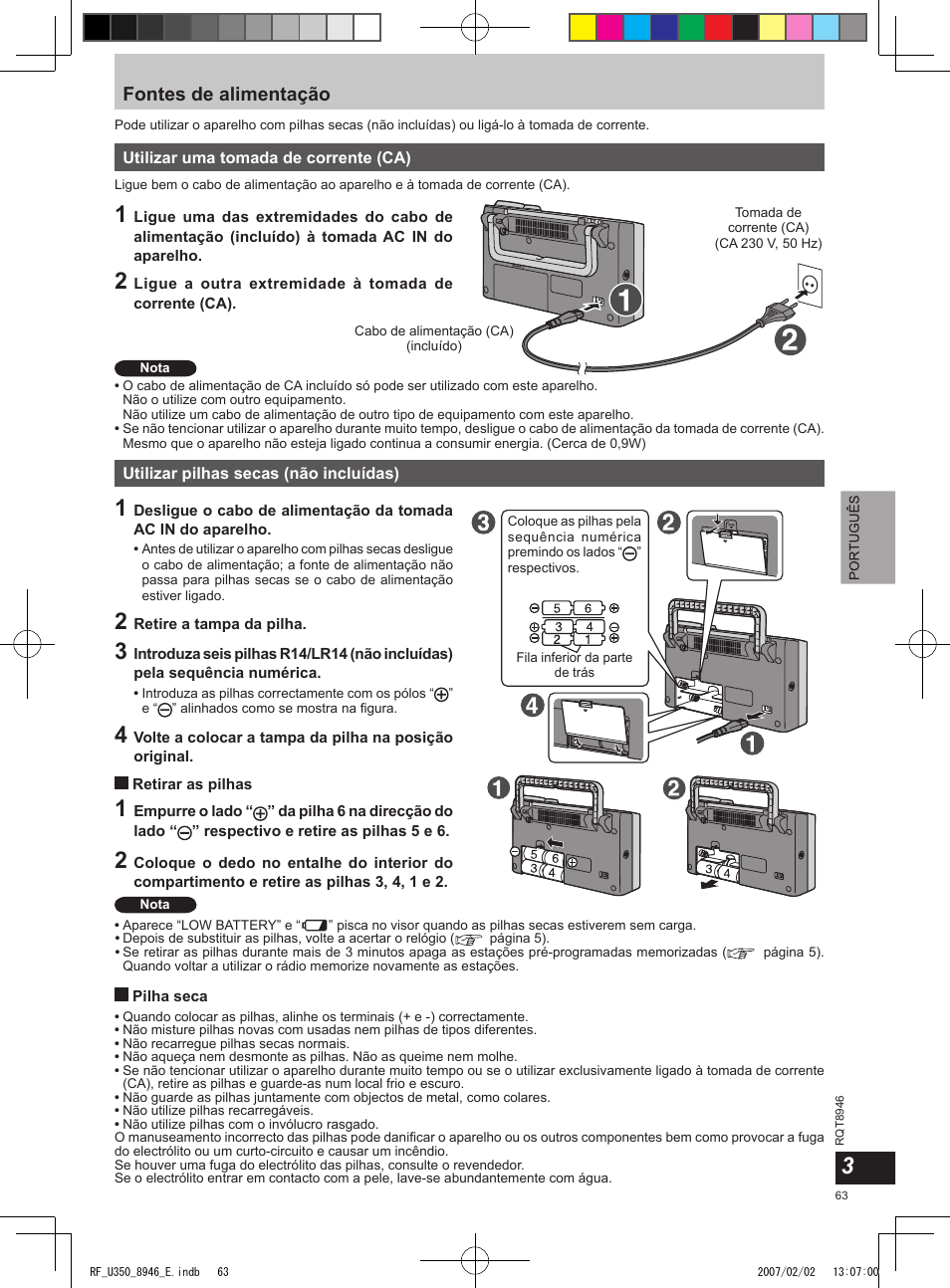 Fontes de alimentação | Panasonic RFU350 User Manual | Page 63 / 80