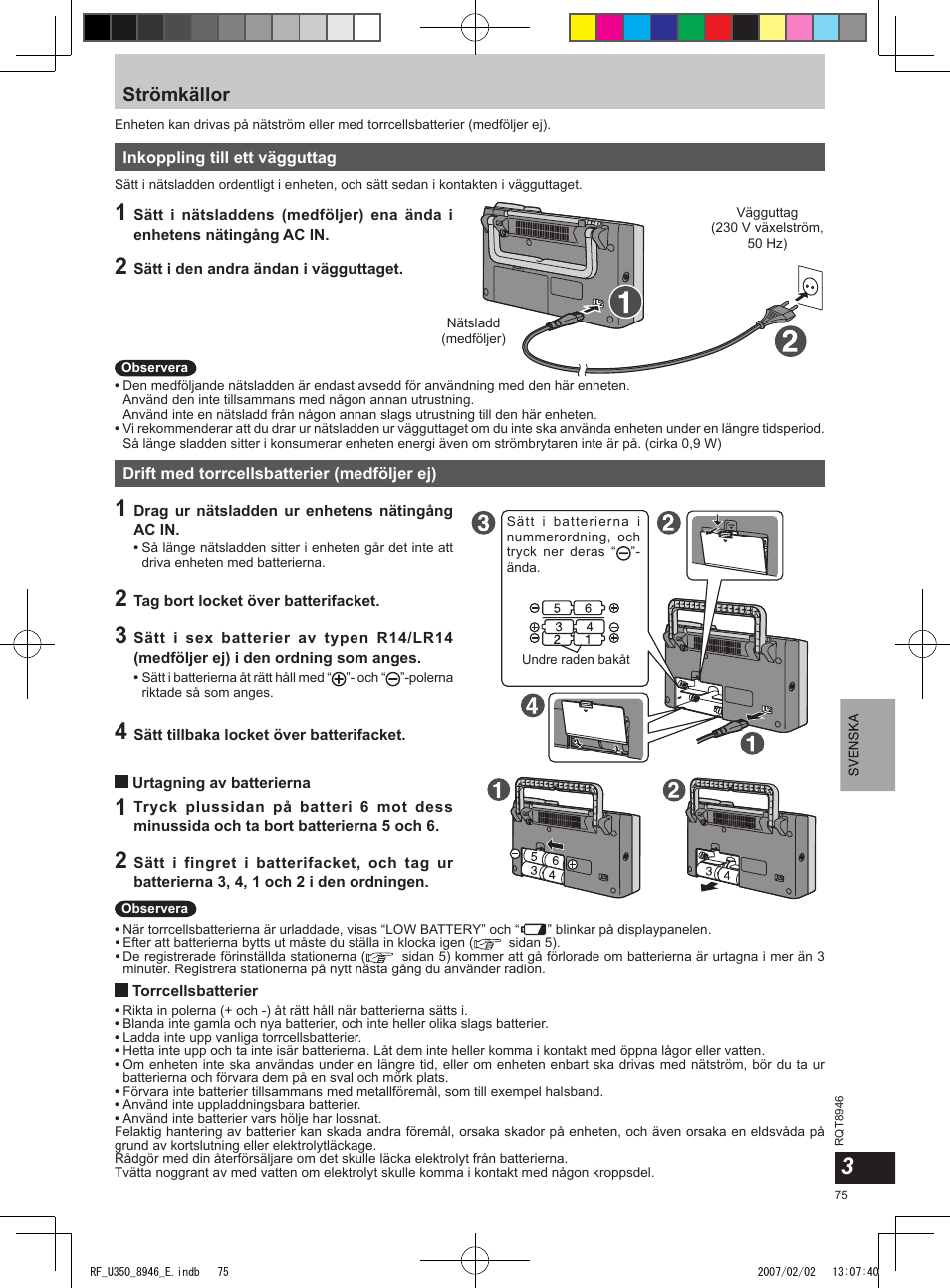 Strömkällor | Panasonic RFU350 User Manual | Page 75 / 80