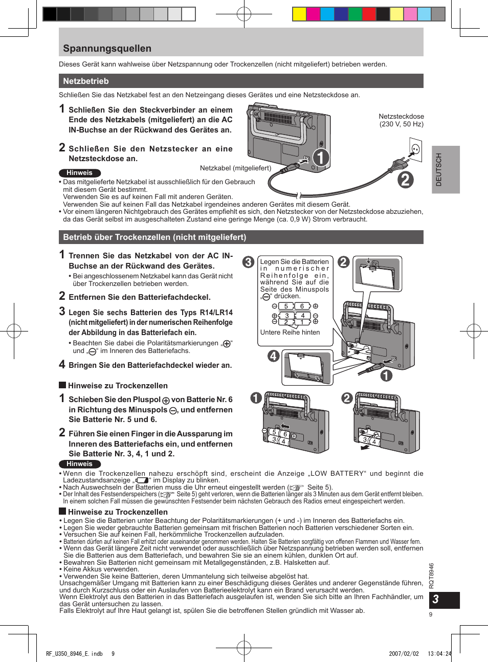 Spannungsquellen | Panasonic RFU350 User Manual | Page 9 / 80
