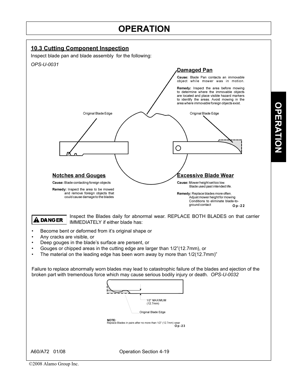 3 cutting component inspection, Cutting component inspection -19, Operation | Opera t ion | Alamo A72 User Manual | Page 105 / 138