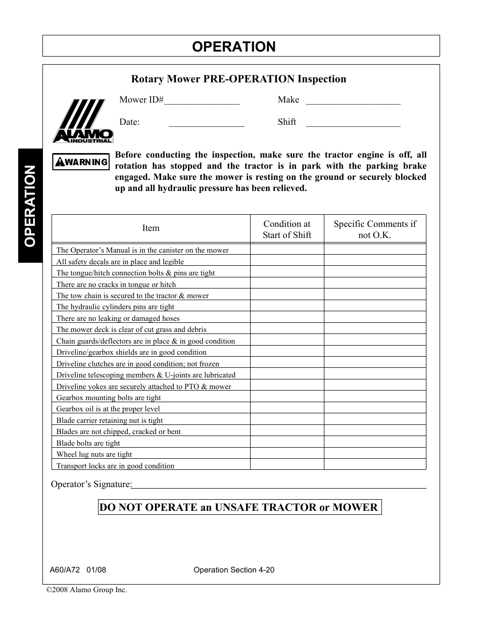 Operation, Opera t ion | Alamo A72 User Manual | Page 106 / 138