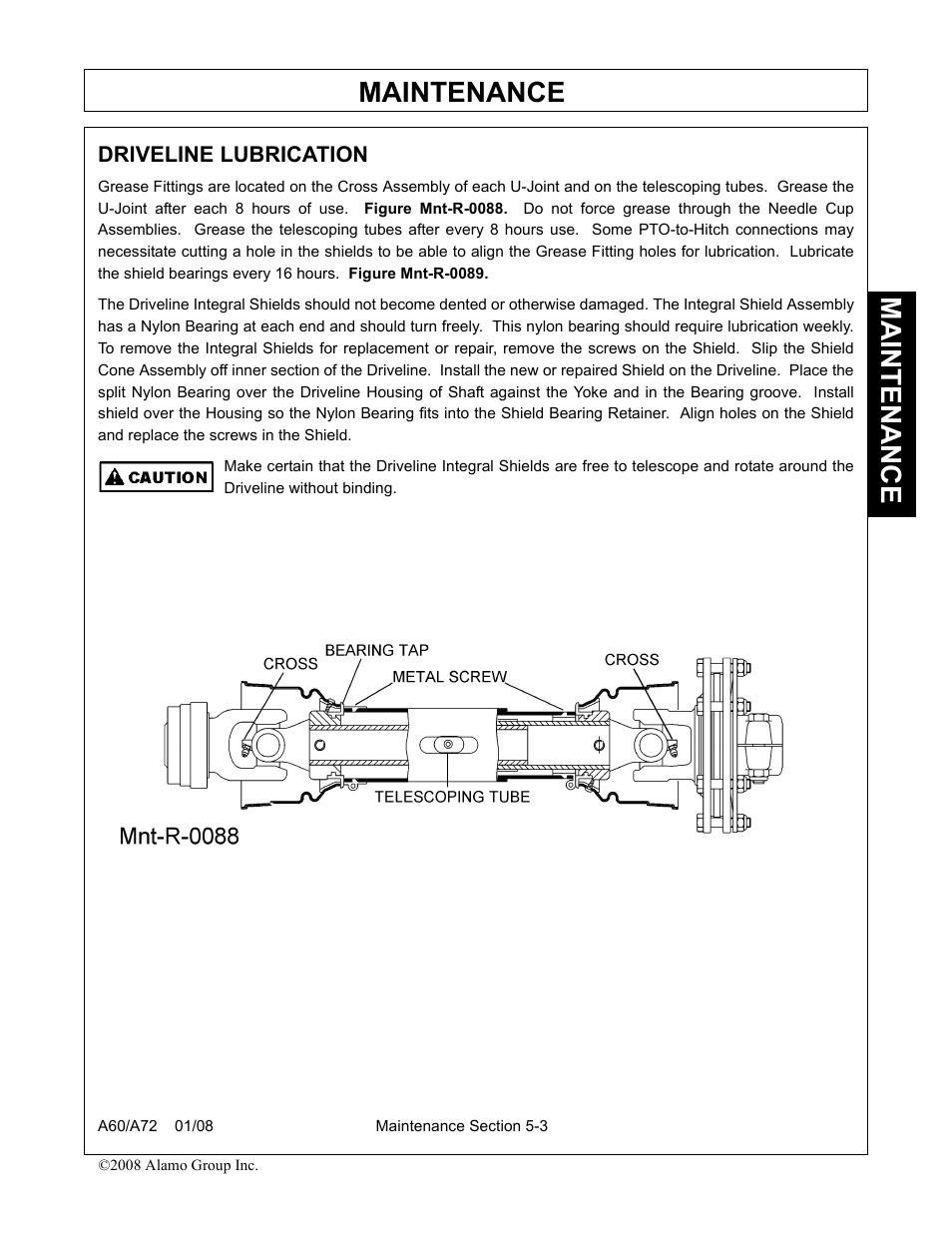 Driveline lubrication, Driveline lubrication -3, Maintenance | Alamo A72 User Manual | Page 131 / 138