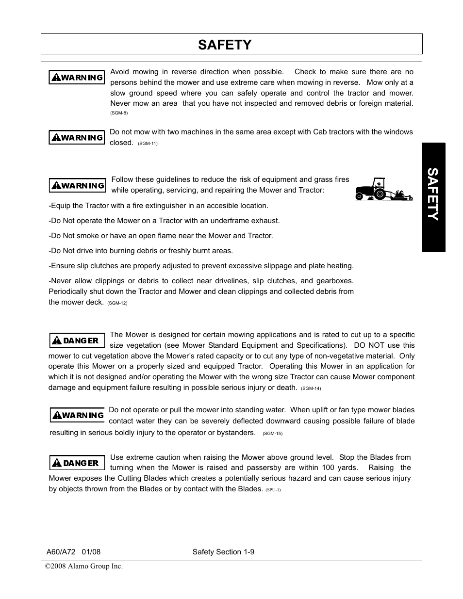 Safety | Alamo A72 User Manual | Page 15 / 138