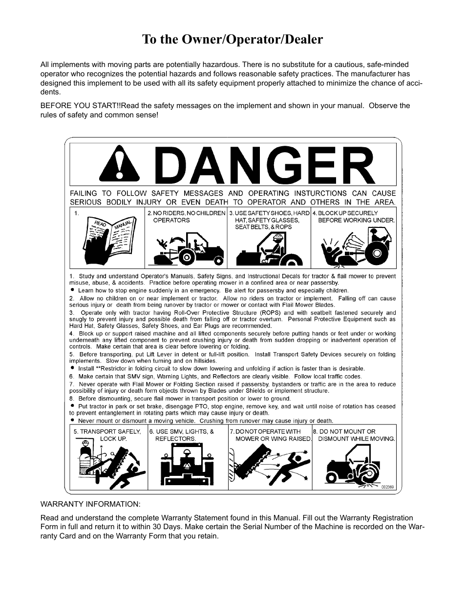 To the owner/operator/dealer | Alamo A72 User Manual | Page 2 / 138