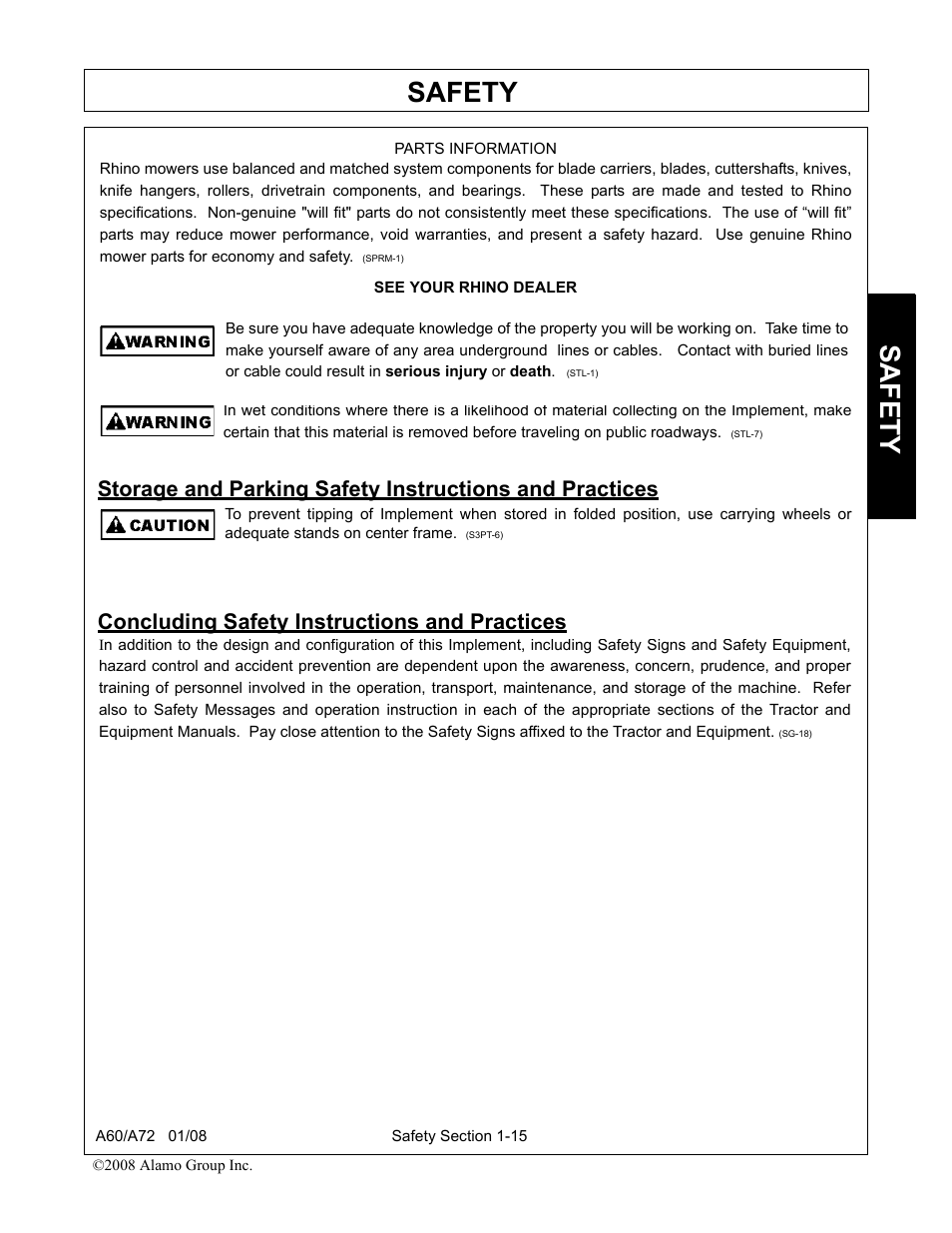 Concluding safety instructions and practices, Safety | Alamo A72 User Manual | Page 21 / 138