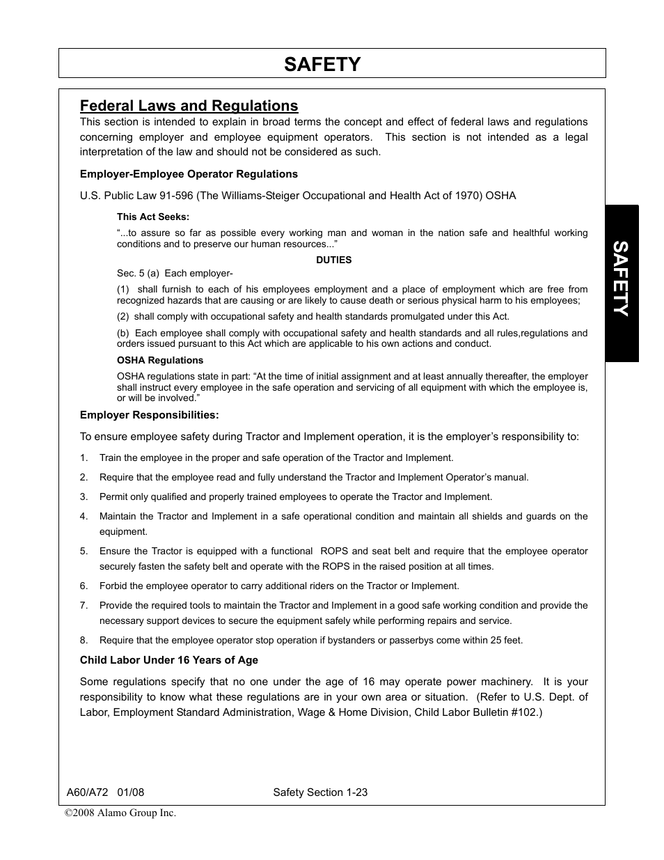 Federal laws and regulations, Federal laws and regulations -23, Safety | Alamo A72 User Manual | Page 29 / 138