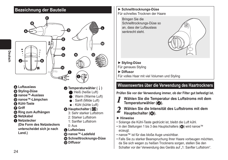 Bezeichnungderbauteile | Panasonic EHNA65 User Manual | Page 24 / 68