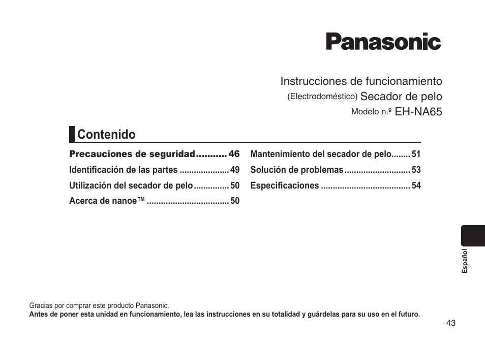 Panasonic EHNA65 User Manual | Page 43 / 68
