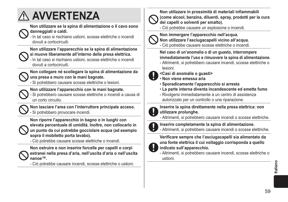 Avvertenza | Panasonic EHNA65 User Manual | Page 59 / 68