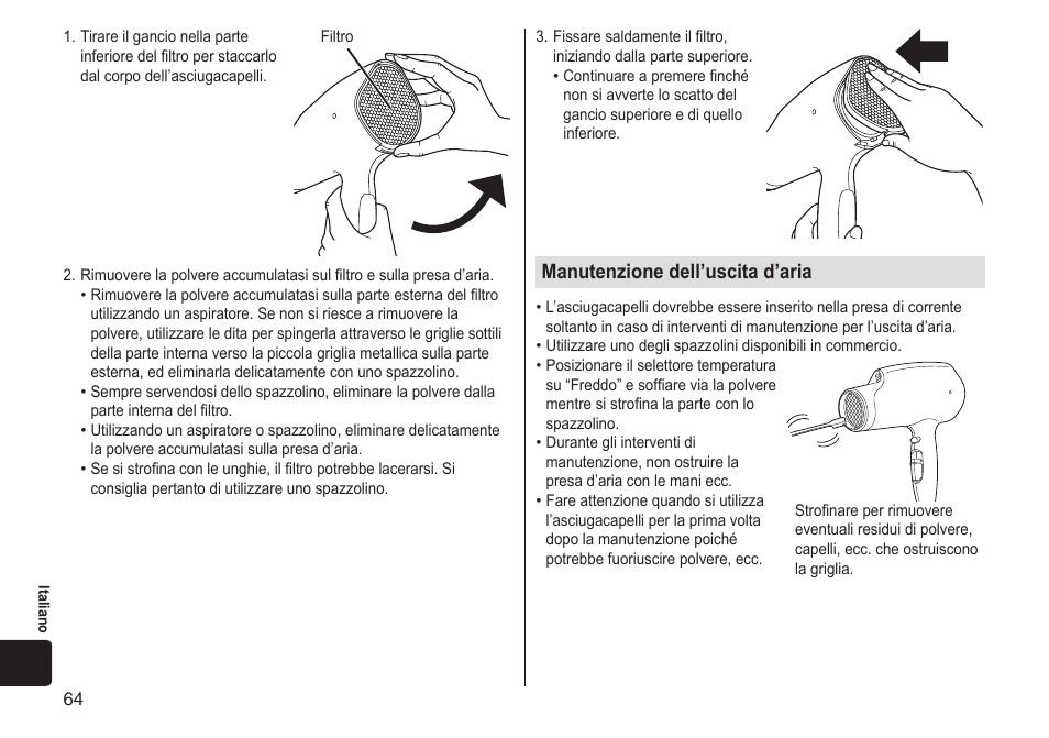Manutenzionedell’uscitad’aria | Panasonic EHNA65 User Manual | Page 64 / 68