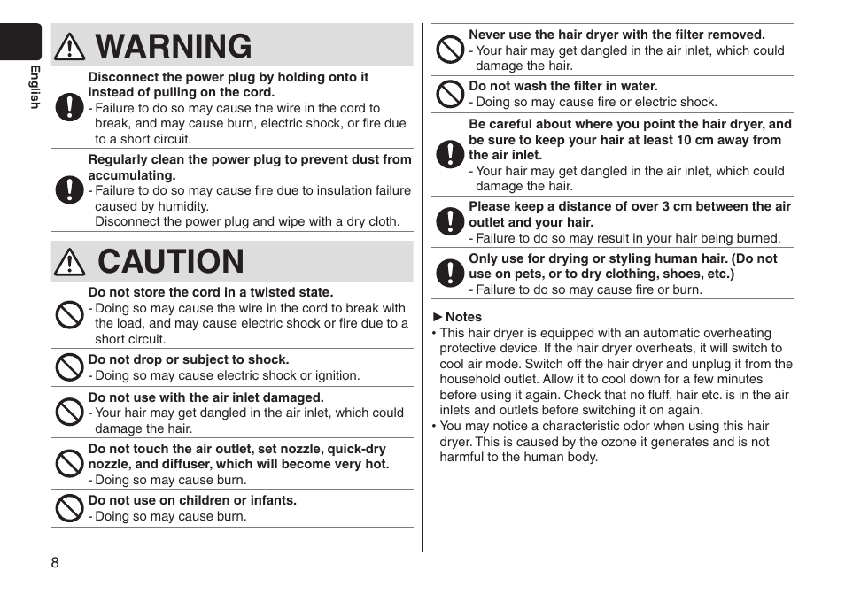 Warning, Caution | Panasonic EHNA65 User Manual | Page 8 / 68