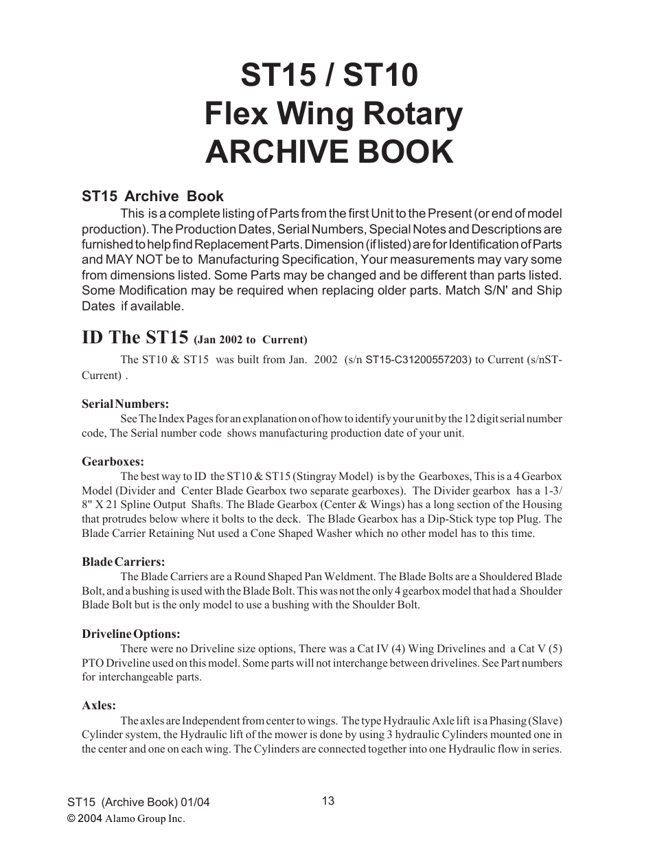 St15 / st10 flex wing rotary archive book, Id the st15 | Alamo ST15 User Manual | Page 13 / 74