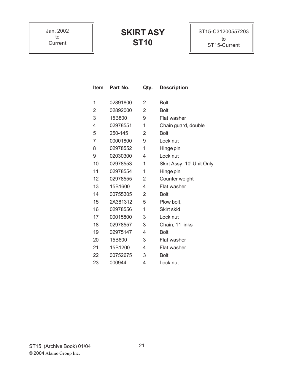 Skirt asy st10 | Alamo ST15 User Manual | Page 21 / 74