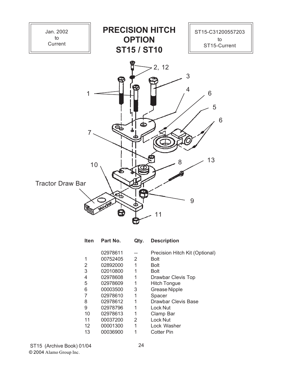 Precision hitch option st15 / st10 | Alamo ST15 User Manual | Page 24 / 74