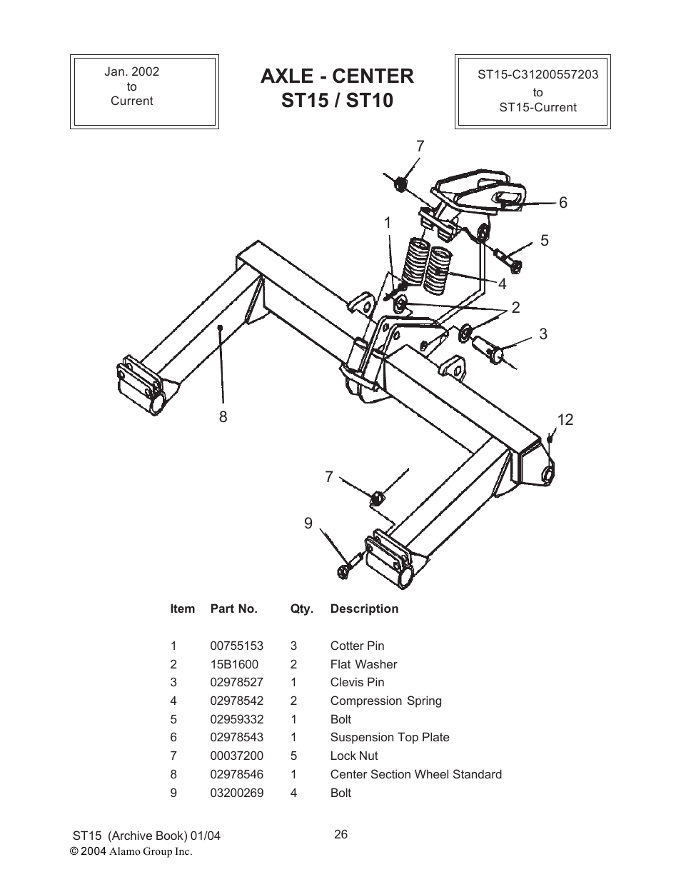 Axle - center st15 / st10 | Alamo ST15 User Manual | Page 26 / 74