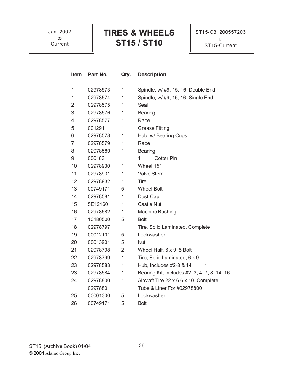 Tires & wheels st15 / st10 | Alamo ST15 User Manual | Page 29 / 74